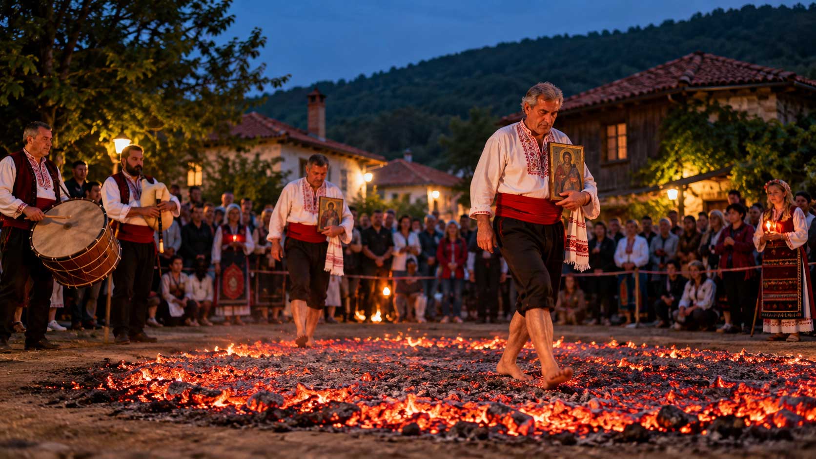 Nestinari fire-dancing ceremony in Balgari, Bulgaria during the Saints Constantine and Helena celebration