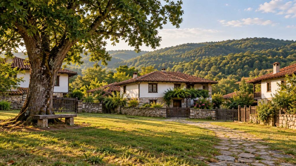 Balgari village with traditional houses
