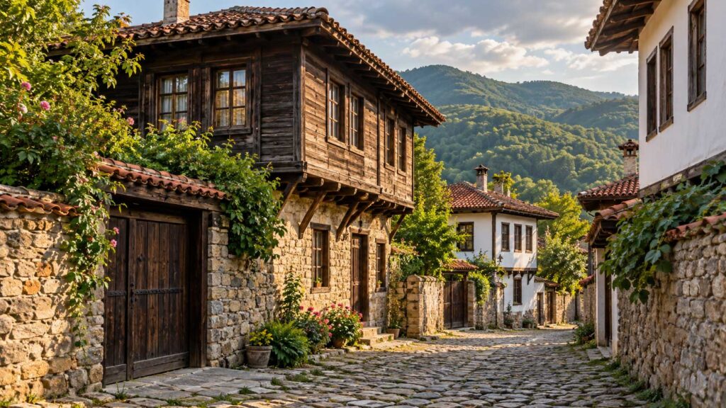 scene inspired by Medven near Kotel with traditional houses